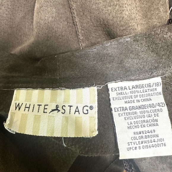 WHITE STAG Y2K Brown Suede Leather Blazer Jacket  Crochet Patchwork Women's XL - Picture 7 of 7